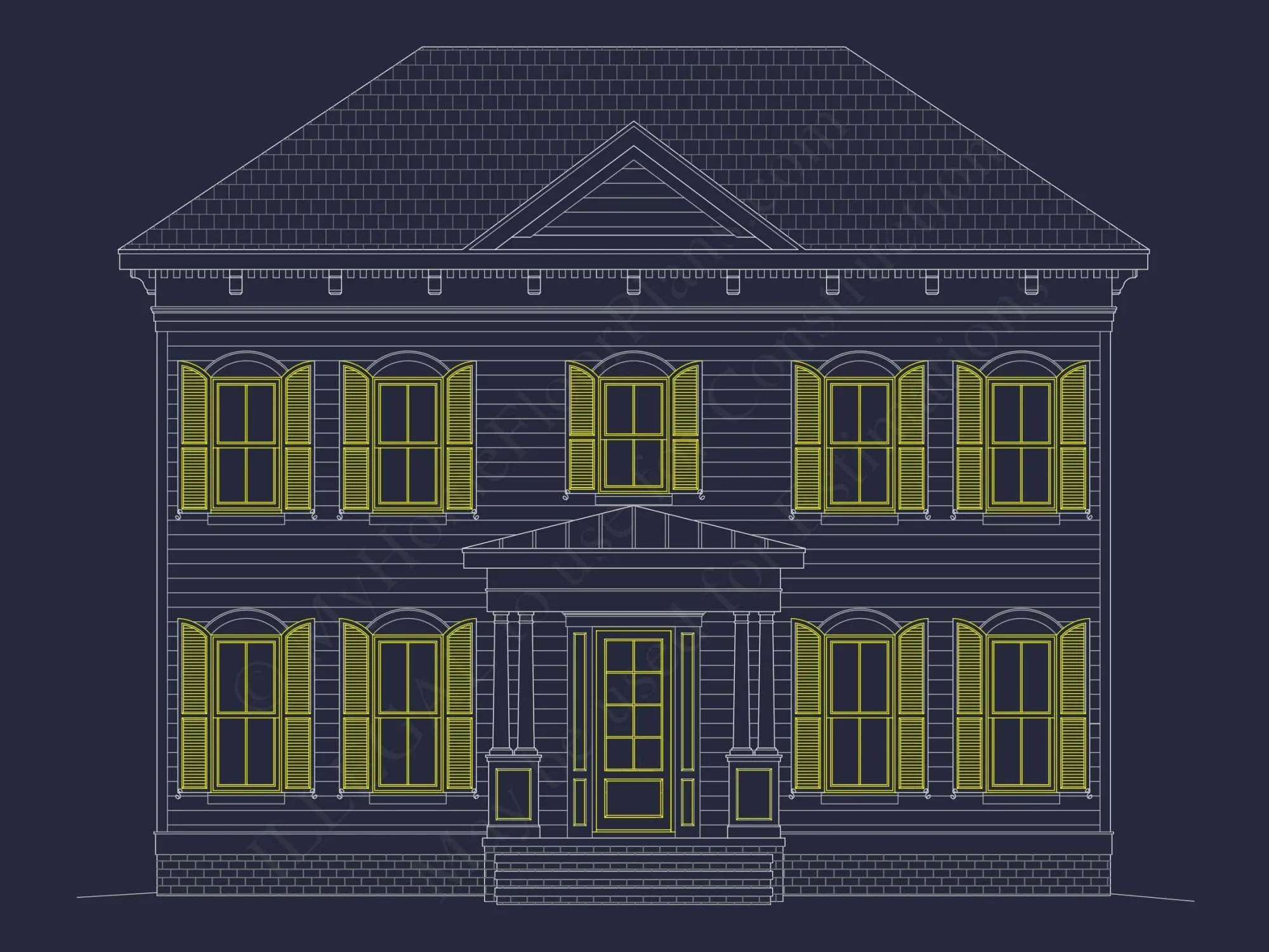 Colonial Revival house Plan with 5 Beds, CAD Floor Designs