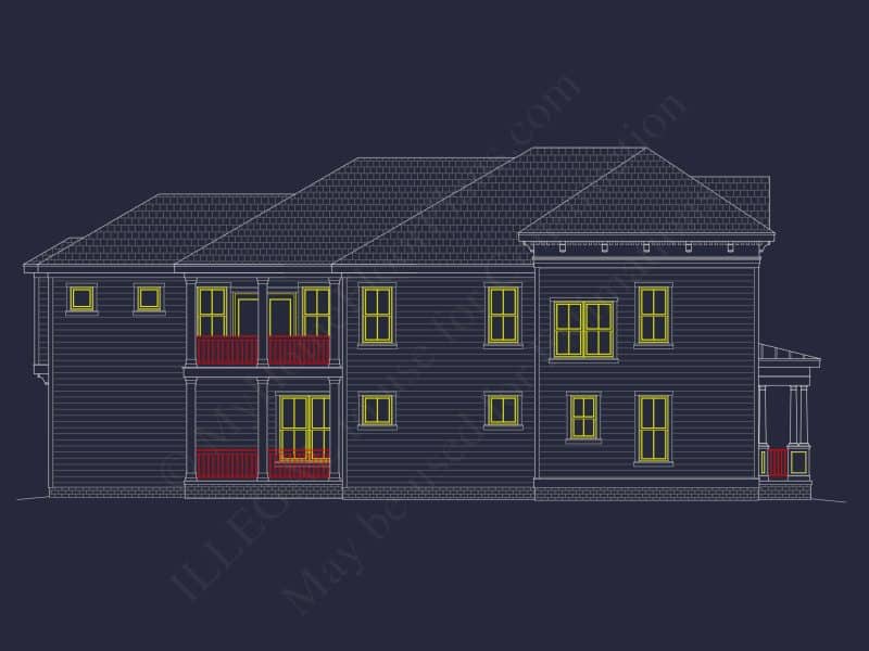 Colonial Revival house Plan with 5 Beds, CAD Floor Designs