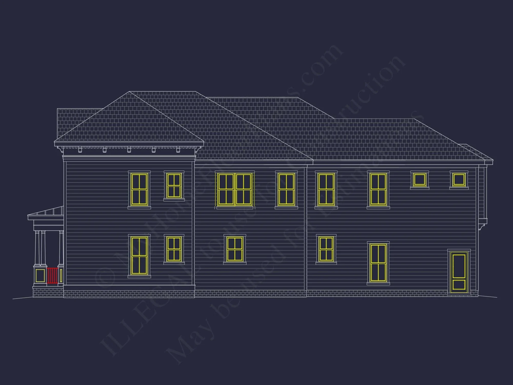 Colonial Revival house Plan with 5 Beds, CAD Floor Designs