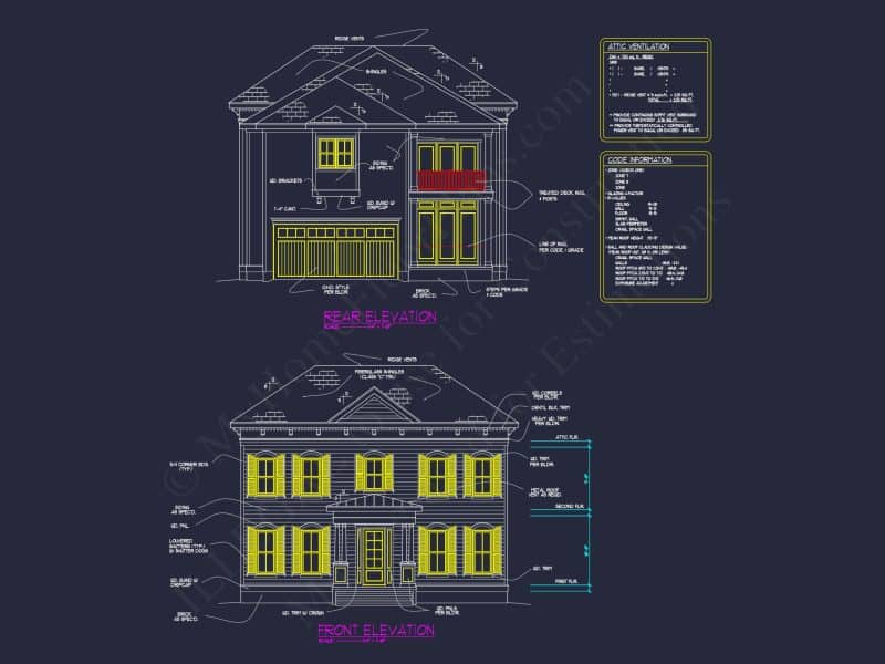 Colonial Revival house Plan with 5 Beds, CAD Floor Designs