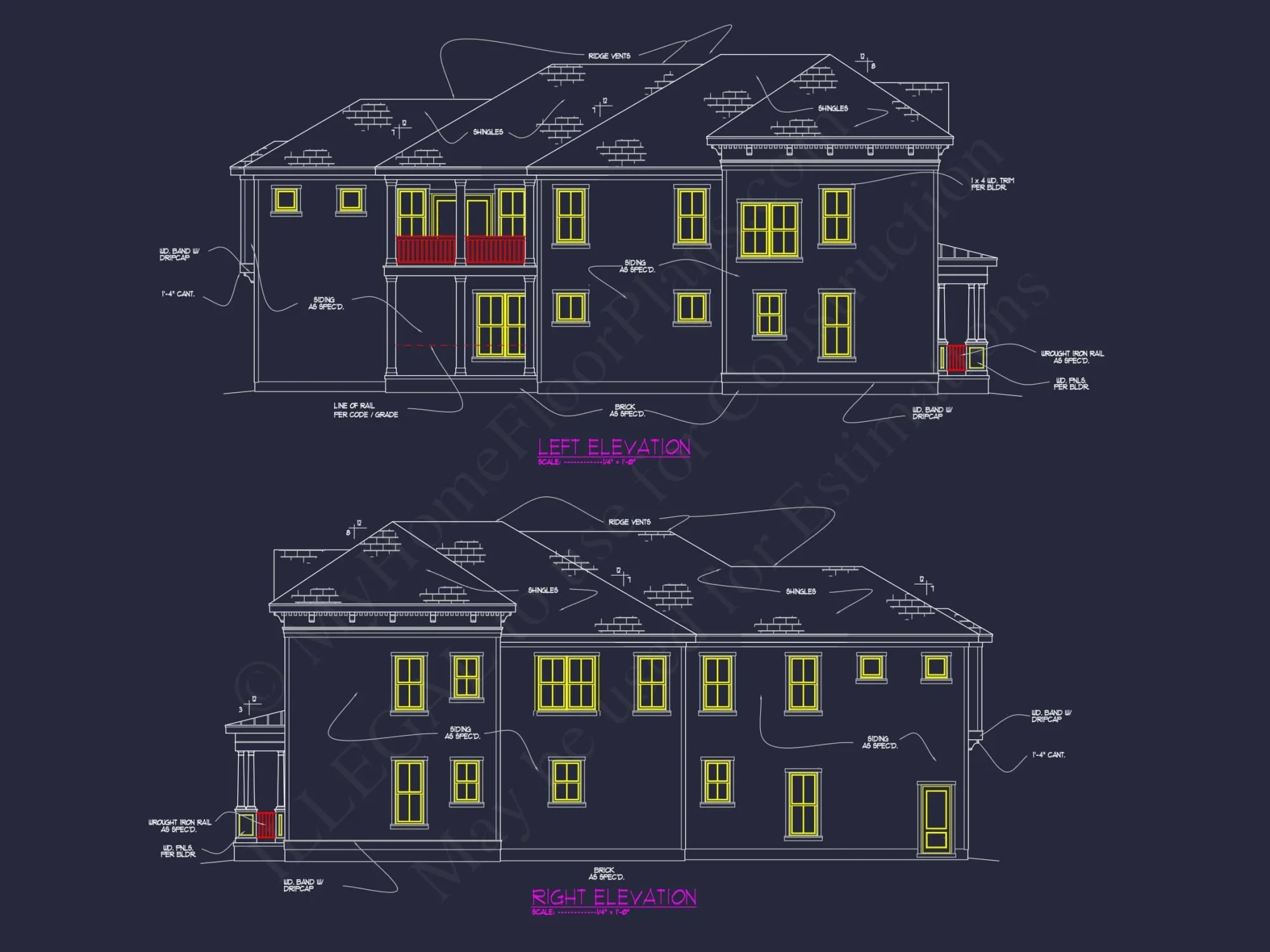 Colonial Revival house Plan with 5 Beds, CAD Floor Designs
