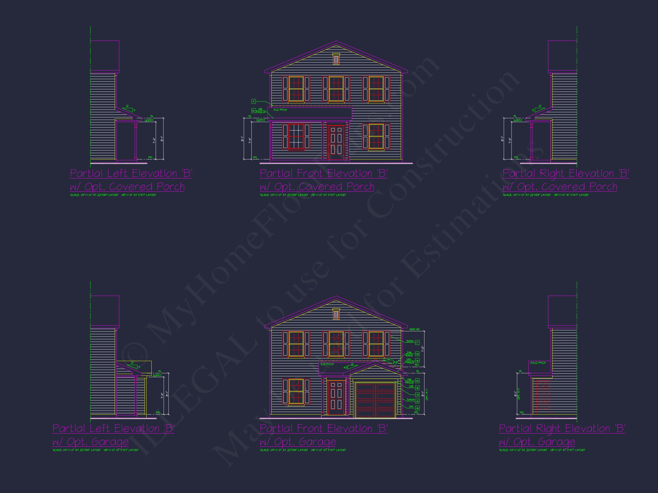 Colonial Revival Home Plan with CAD Blueprint and Design