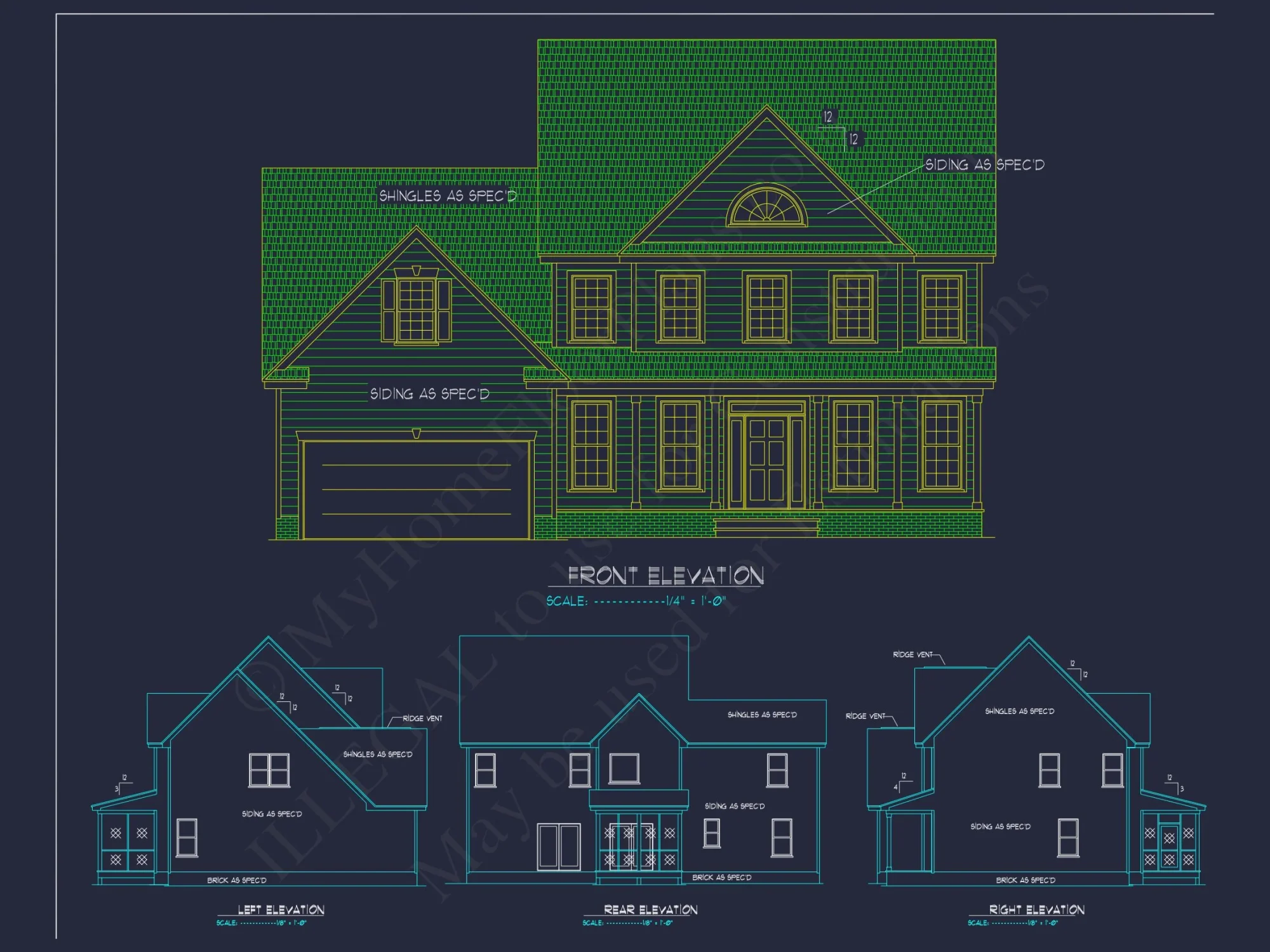 Colonial Revival house Plan with CAD Floor Plans and Designs