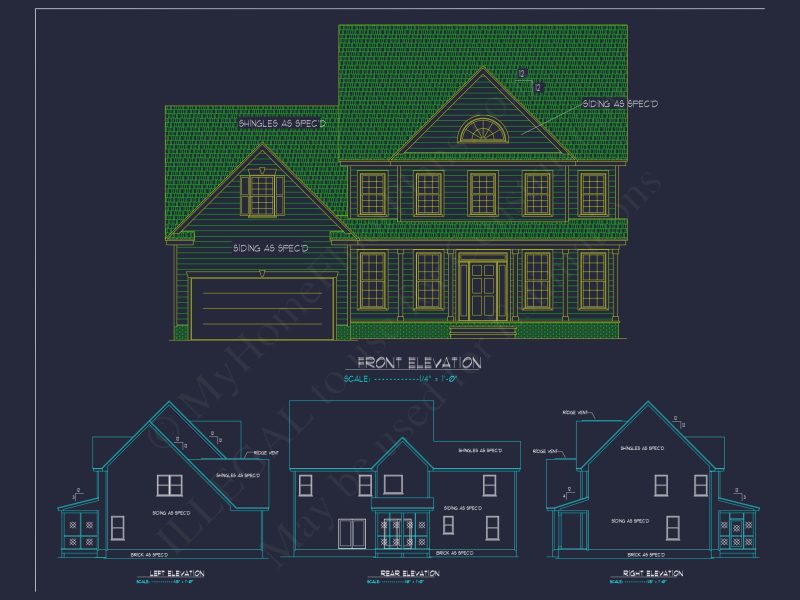 Colonial Revival house Plan with CAD Floor Plans and Designs
