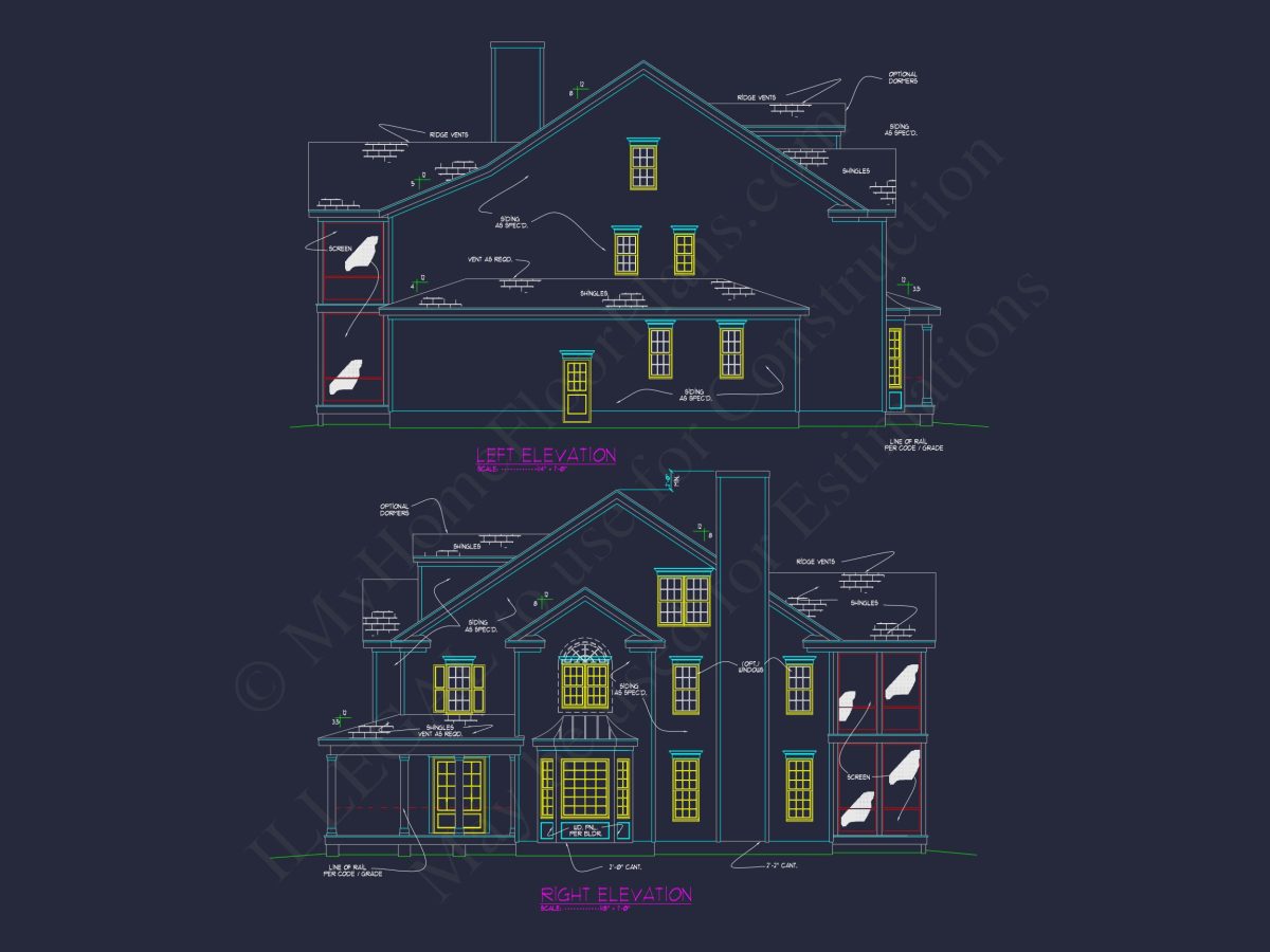 Colonial Revival house Plan with Full Blueprint and CAD Design