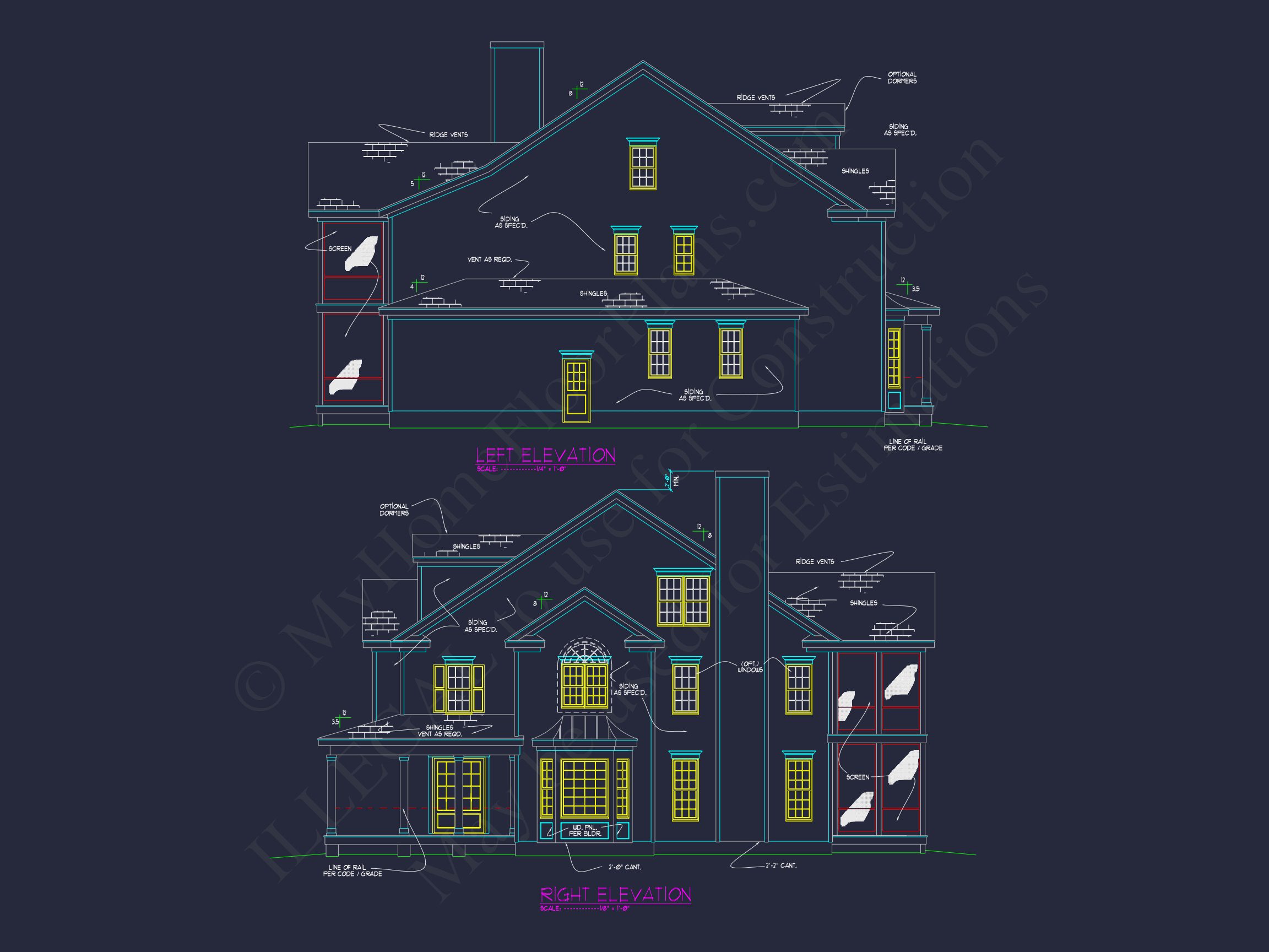 Colonial Revival house Plan with Full Blueprint and CAD Design
