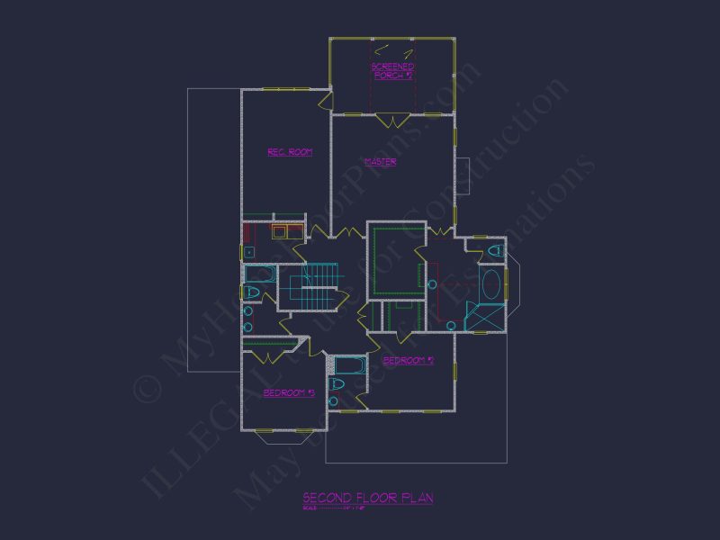 Colonial Revival house Plan with Full Blueprint and CAD Design