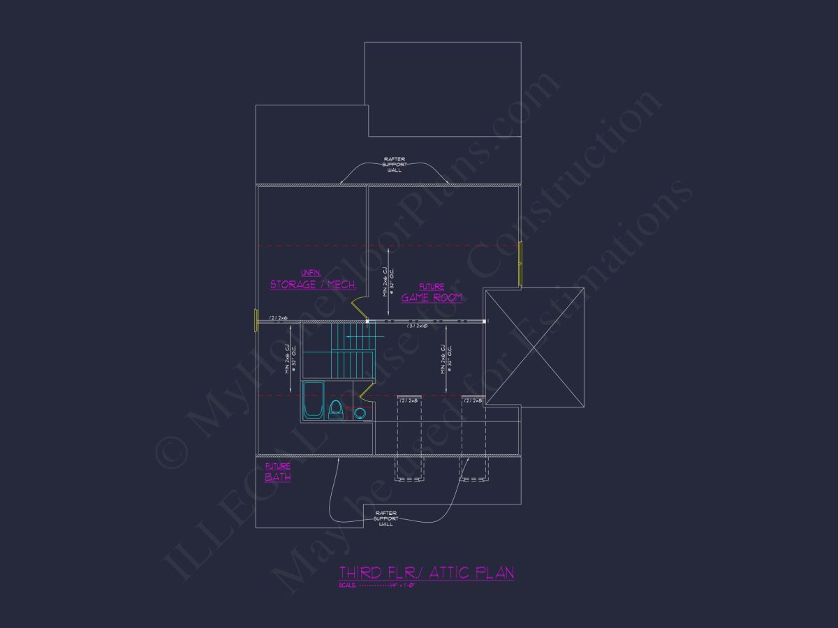 Colonial Revival house Plan with Full Blueprint and CAD Design