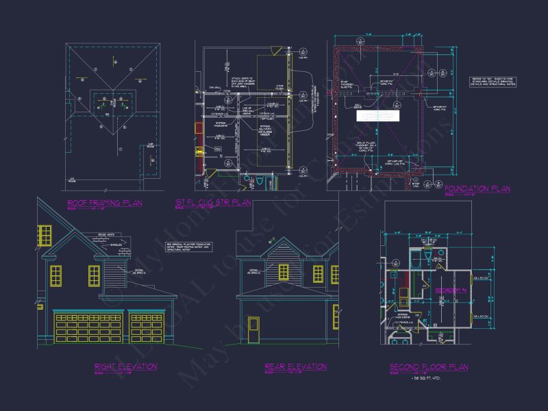 Colonial Revival house Plan with Spacious Design and CAD Blueprint