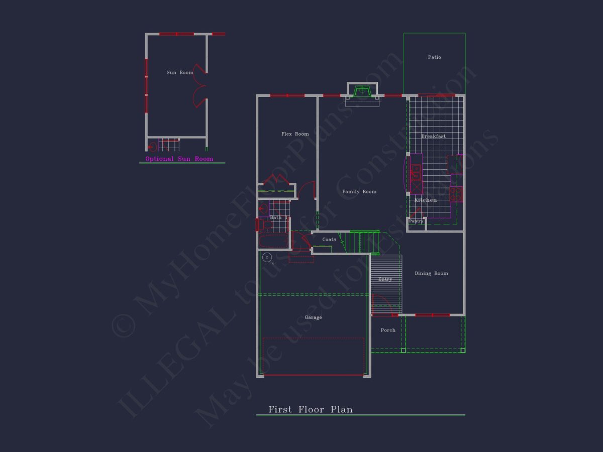 Colonial-Style 2-Story house Blueprint with 4 Bedrooms