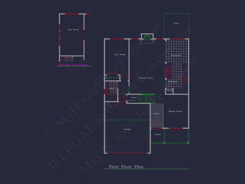Colonial-Style 2-Story house Blueprint with 4 Bedrooms