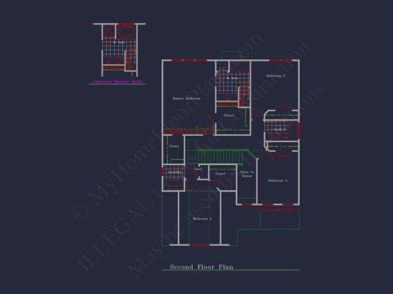 Colonial-Style 2-Story house Blueprint with 4 Bedrooms