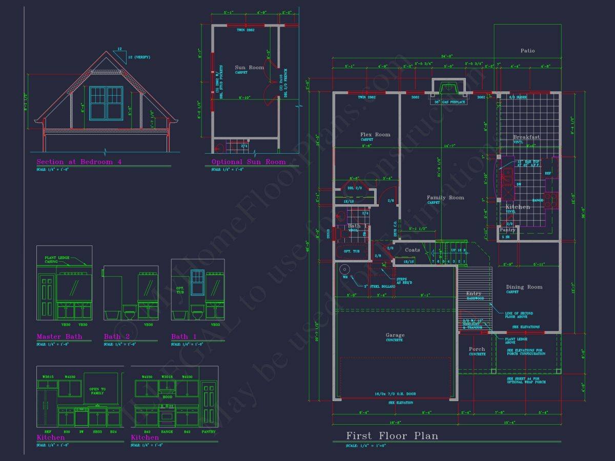 Colonial-Style 2-Story house Blueprint with 4 Bedrooms