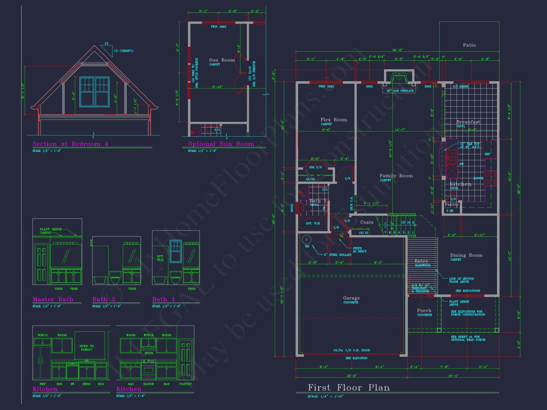 Colonial-Style 2-Story house Blueprint with 4 Bedrooms