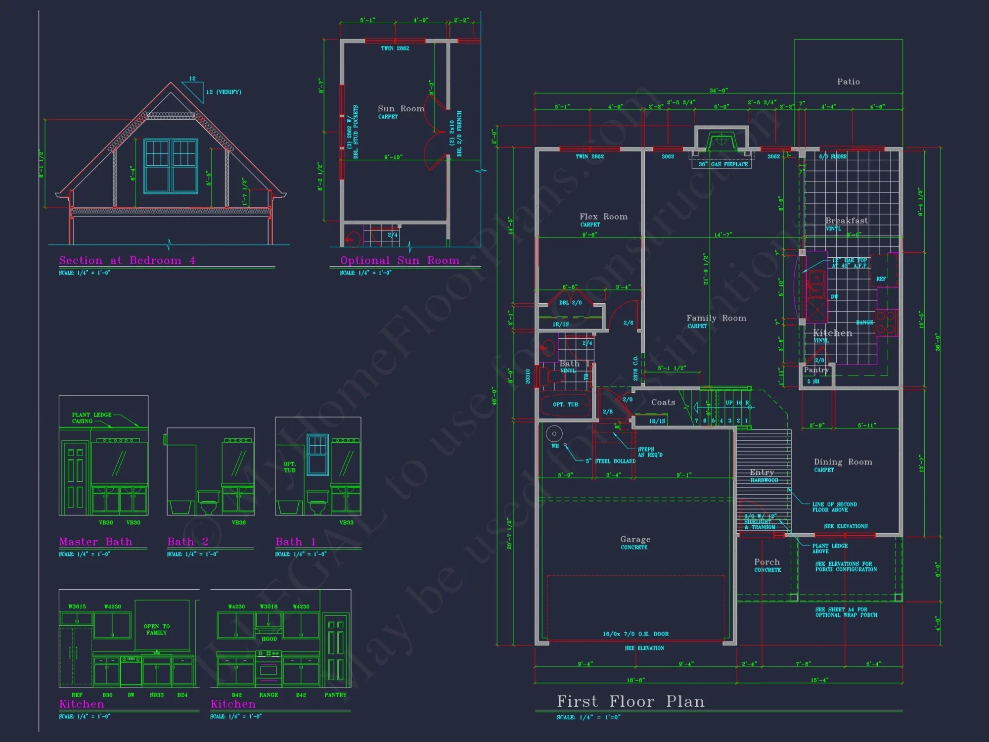 Colonial-Style 2-Story house Blueprint with 4 Bedrooms