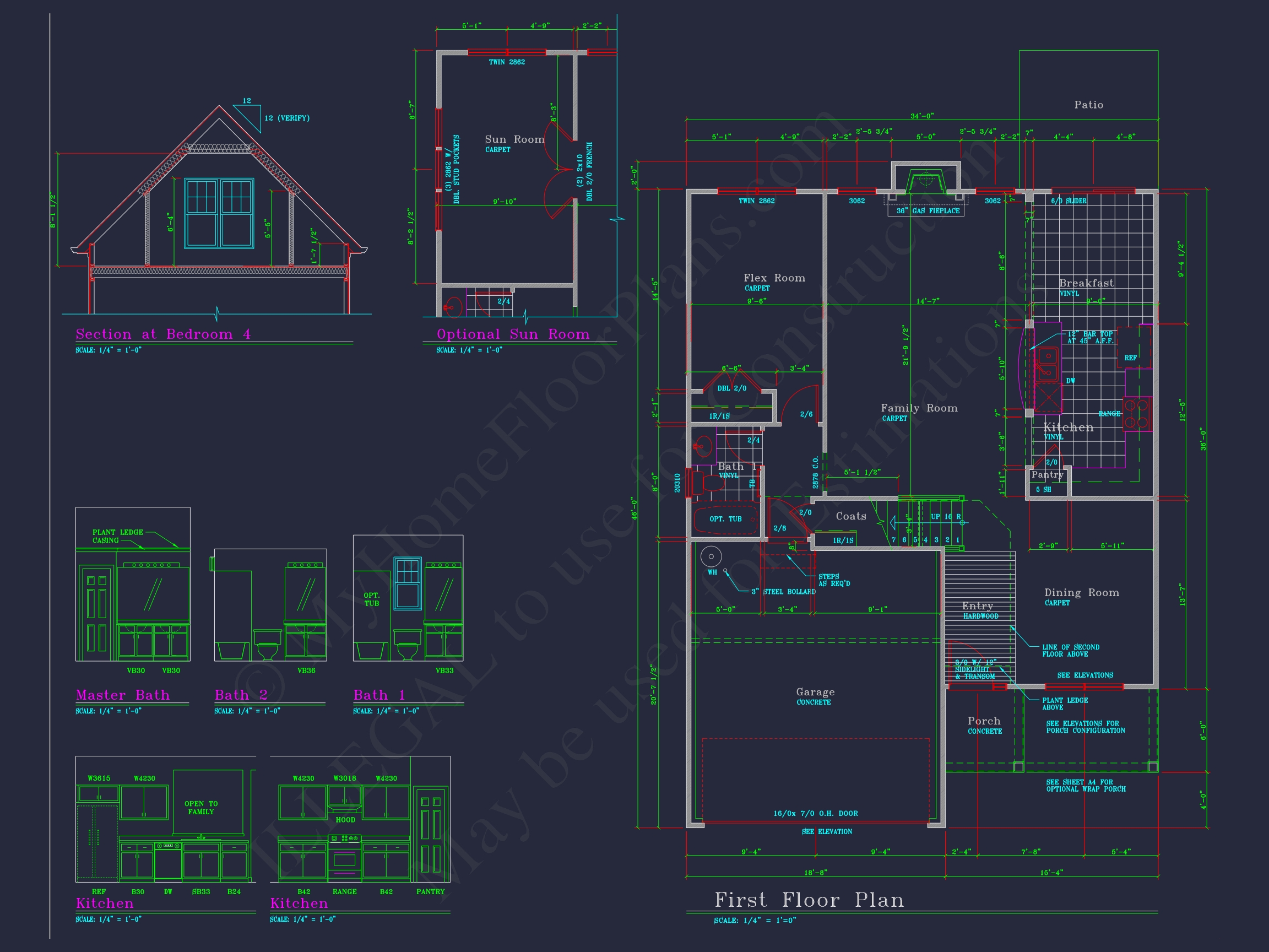 Colonial-Style 2-Story Home Blueprint with 4 Bedrooms