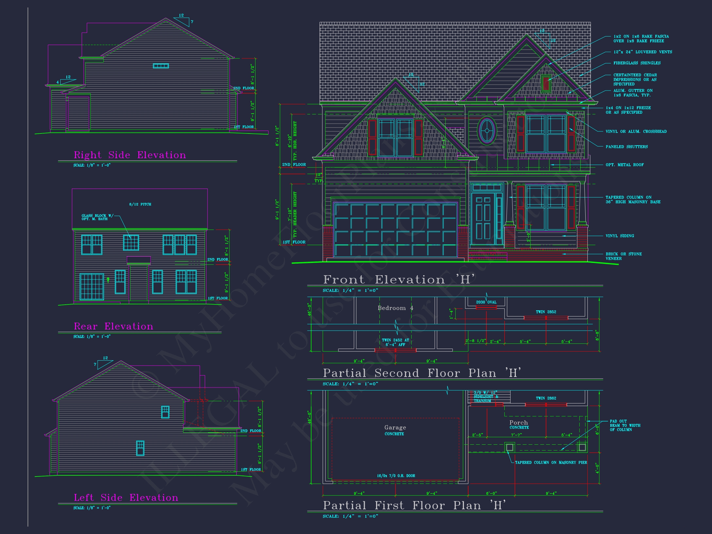 Colonial-Style 2-Story Home Blueprint with 4 Bedrooms