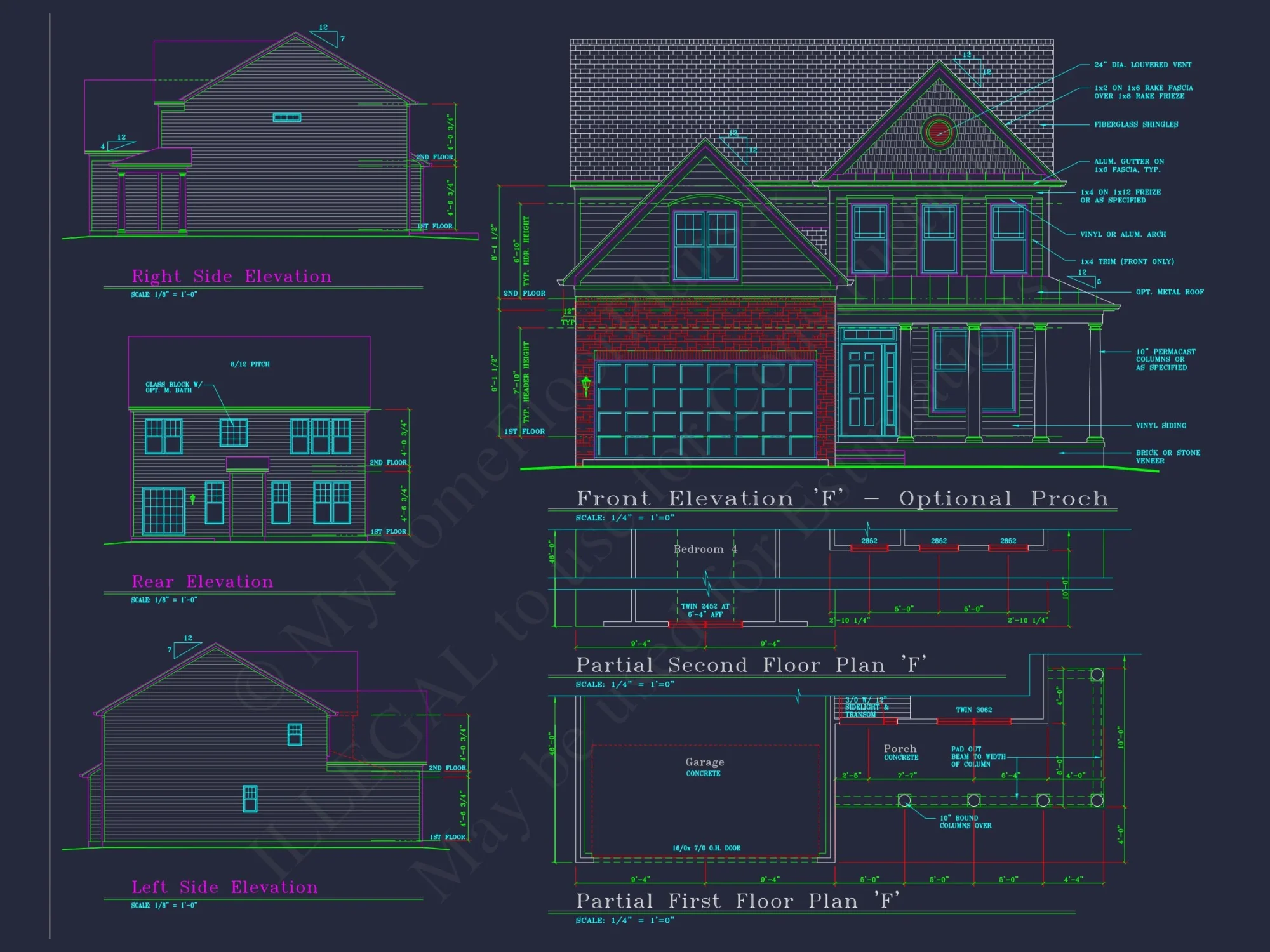 Colonial-Style 2-Story house Blueprint with 4 Bedrooms