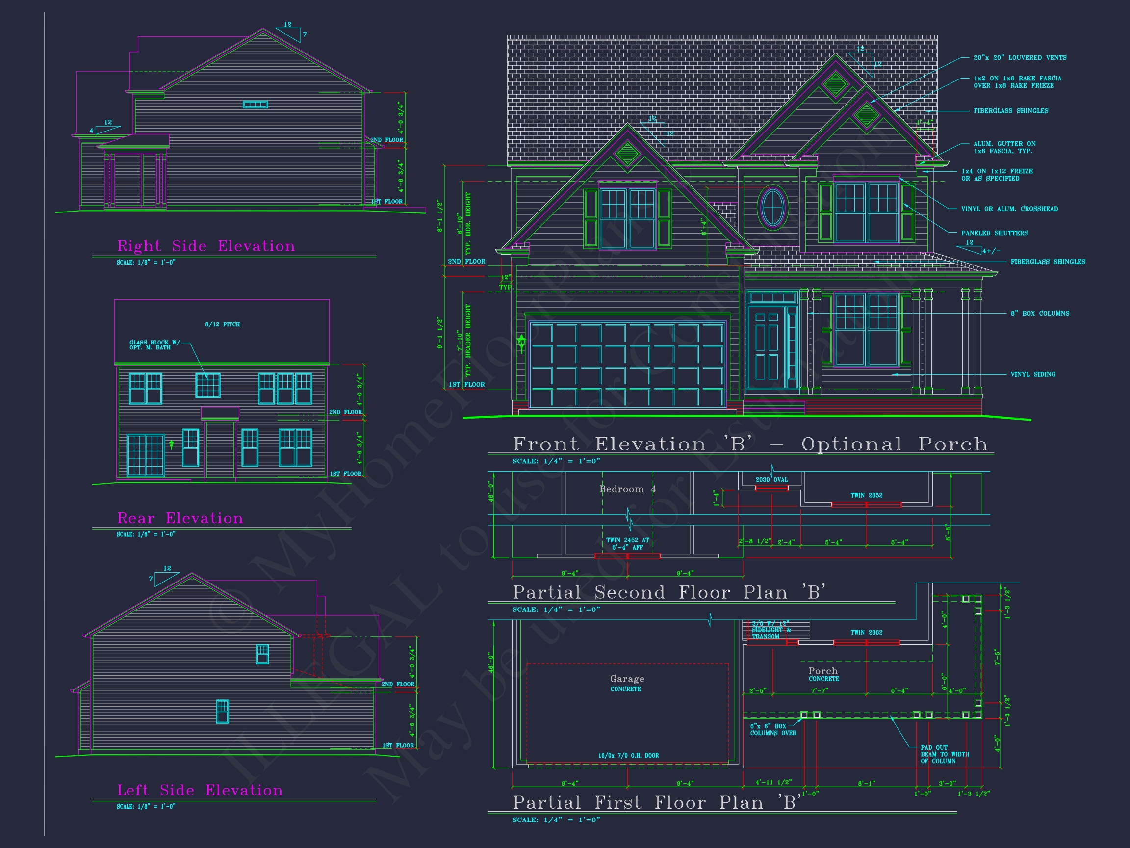 Colonial-Style 2-Story Home Blueprint with 4 Bedrooms