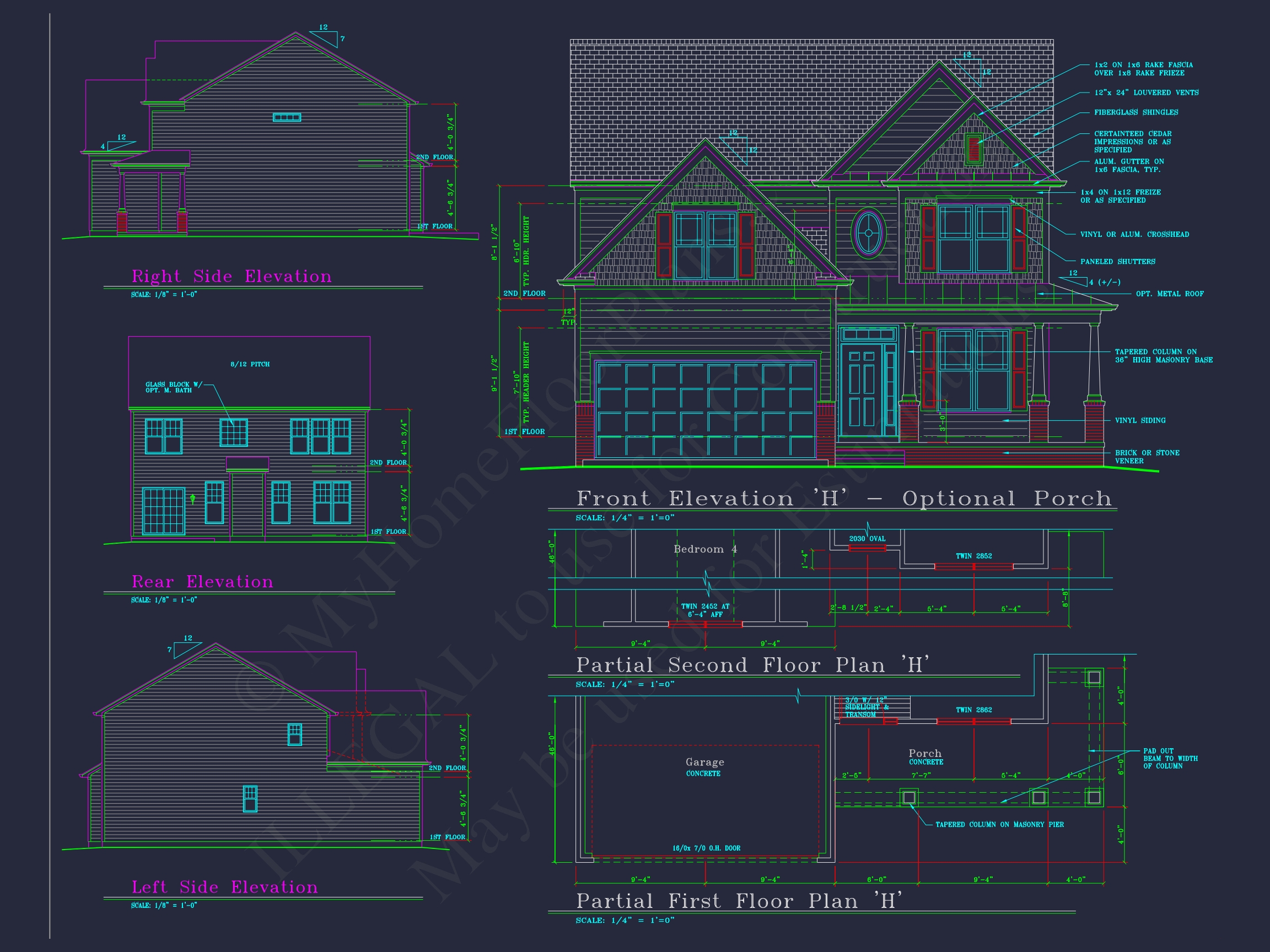 Colonial-Style 2-Story Home Blueprint with 4 Bedrooms