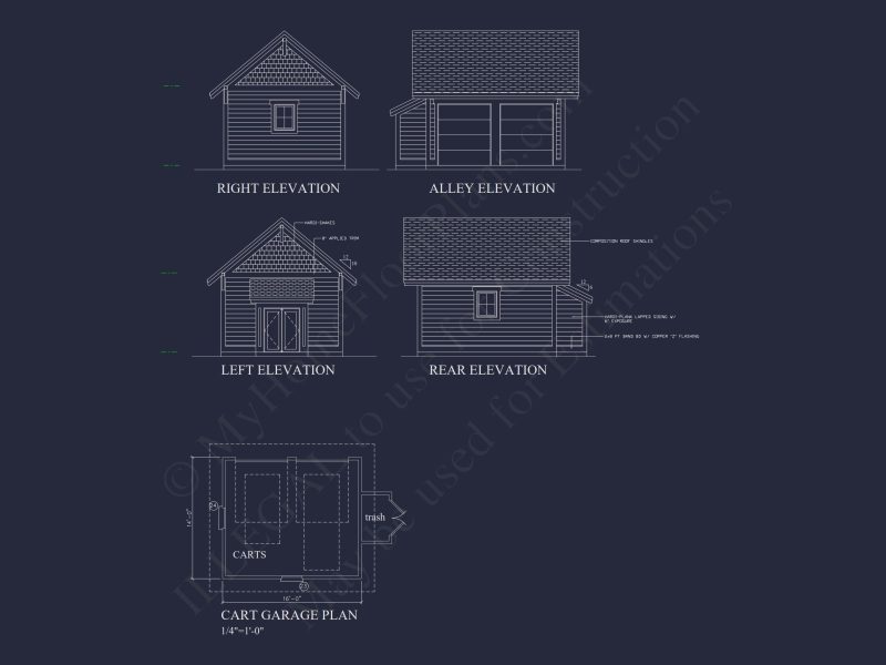 Compact Golf Cart Garage Plan with Simple Designs and CAD Layout