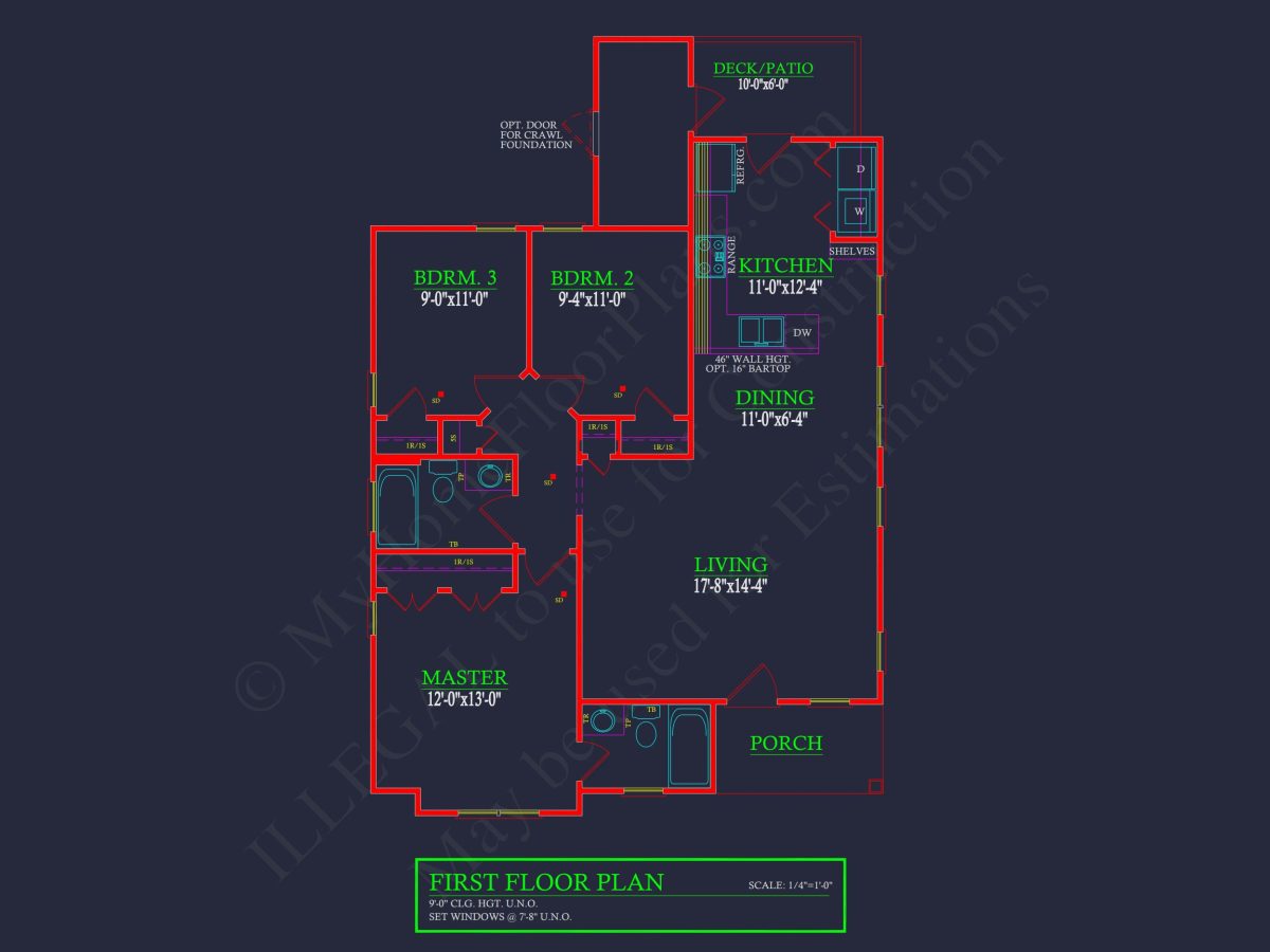 Compact house Plan with 3 Bedrooms – CAD Floor Plan Designs