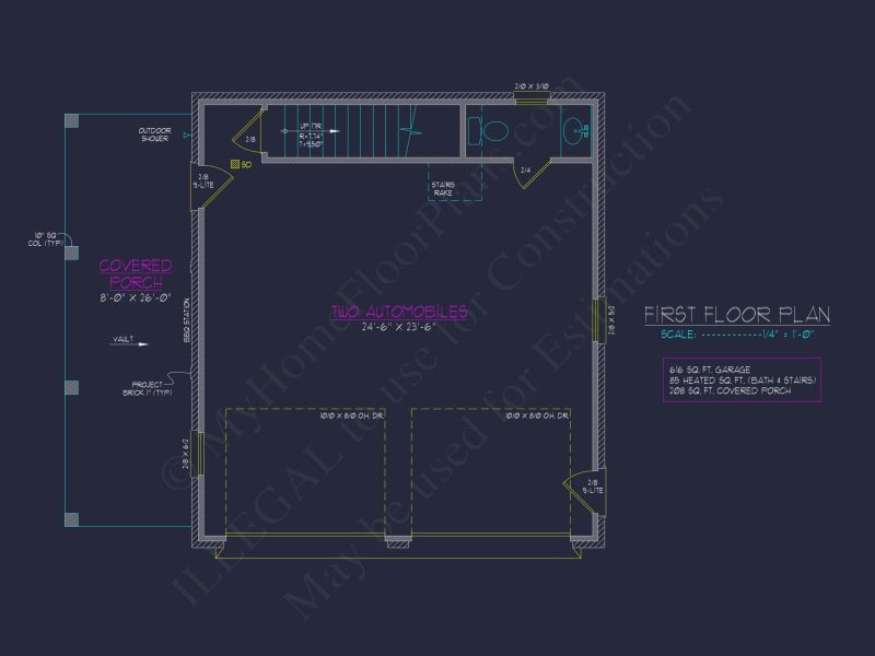 Compact house Plan with Garage, CAD Designs, and Recreation
