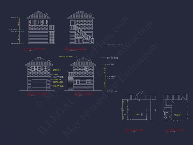 Compact house Plan with Living Space, Garage, and CAD Designs