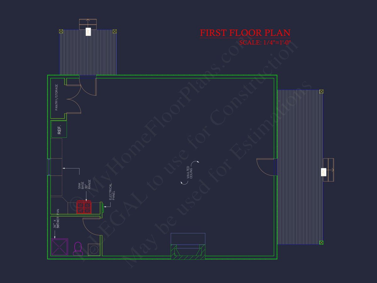 Cozy Cabin house Floor Plan with CAD Designs & Blueprint