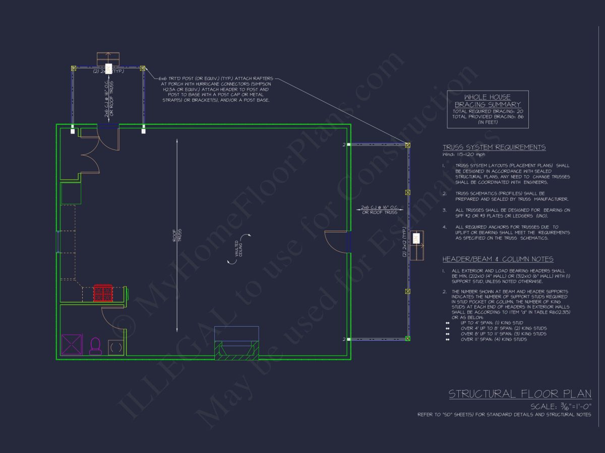 Cozy Cabin house Floor Plan with CAD Designs & Blueprint