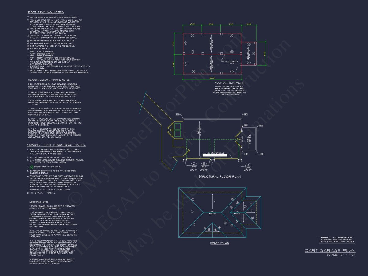 Craftsman Cart Garage Plan with Detailed CAD Architecture