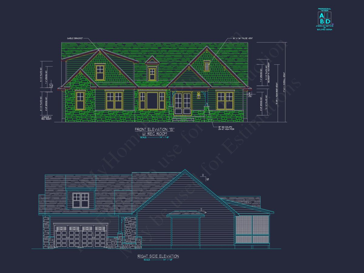 Craftsman Floor Plan with Bonus Room, CAD Blueprint & Designs