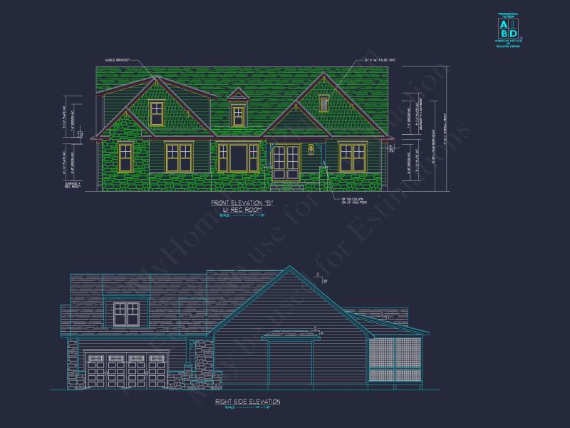 Craftsman Floor Plan with Bonus Room, CAD Blueprint & Designs