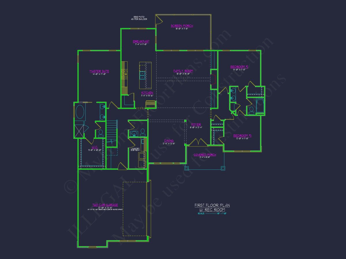 Craftsman Floor Plan with Bonus Room, CAD Blueprint & Designs
