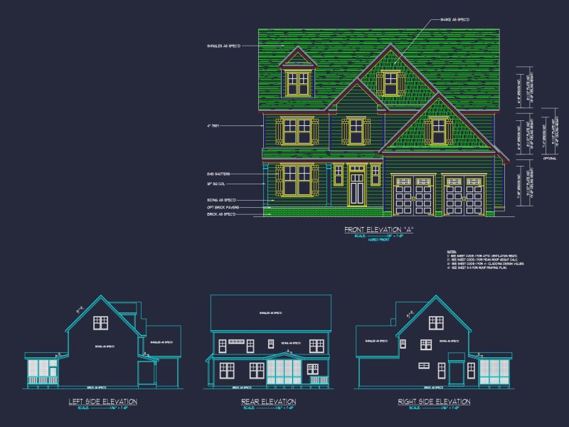 Craftsman house Design with 2-Story Plan and CAD Blueprints