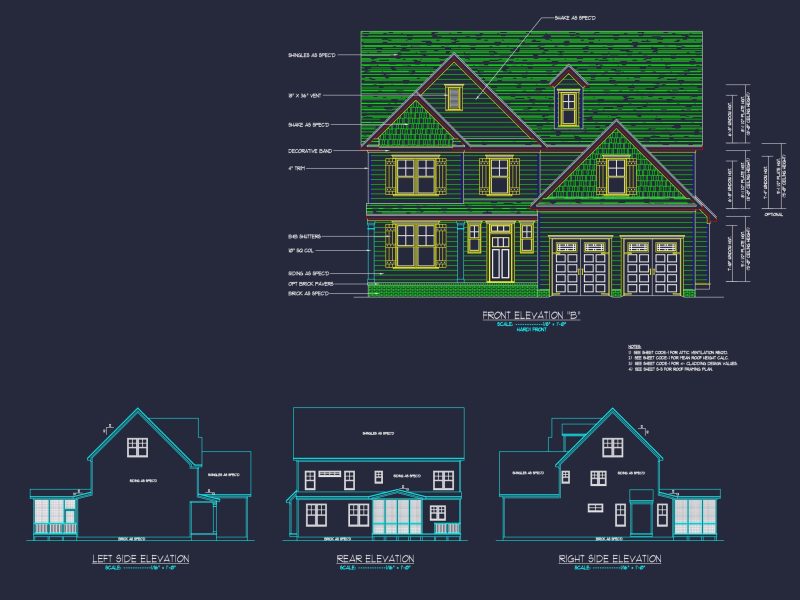 Craftsman house Design with 2-Story Plan and CAD Blueprints