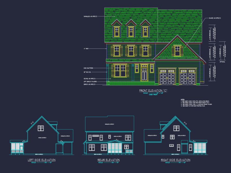 Craftsman house Design with 2-Story Plan and CAD Blueprints
