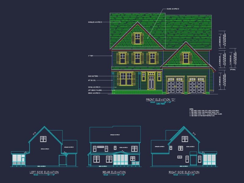 Craftsman house Design with 2-Story Plan and CAD Blueprints
