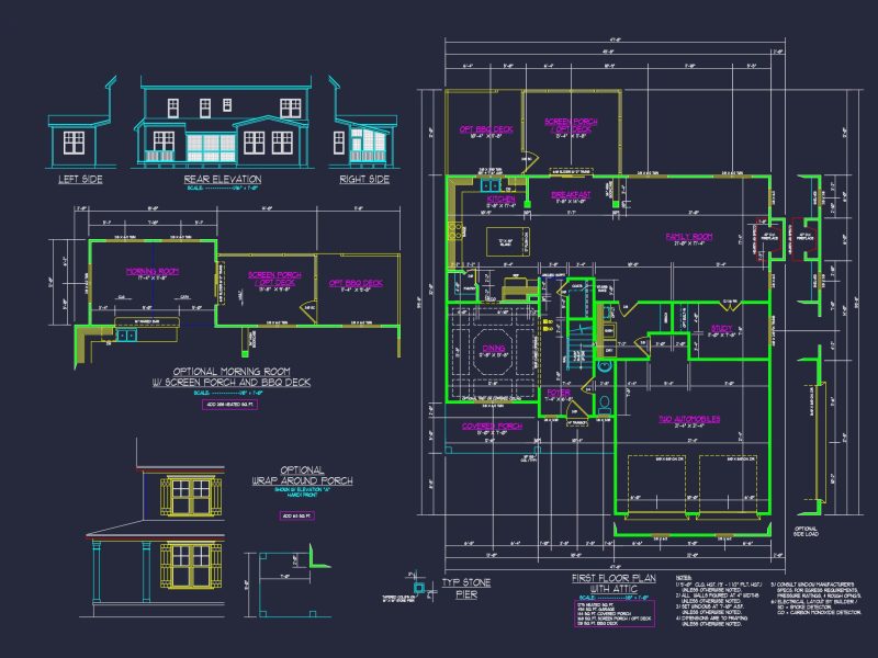 Craftsman house Design with 2-Story Plan and CAD Blueprints