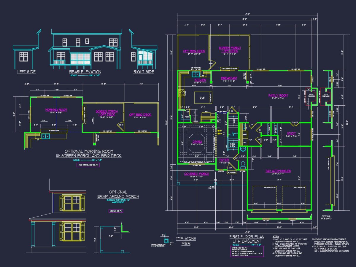 Craftsman house Design with 2-Story Plan and CAD Blueprints