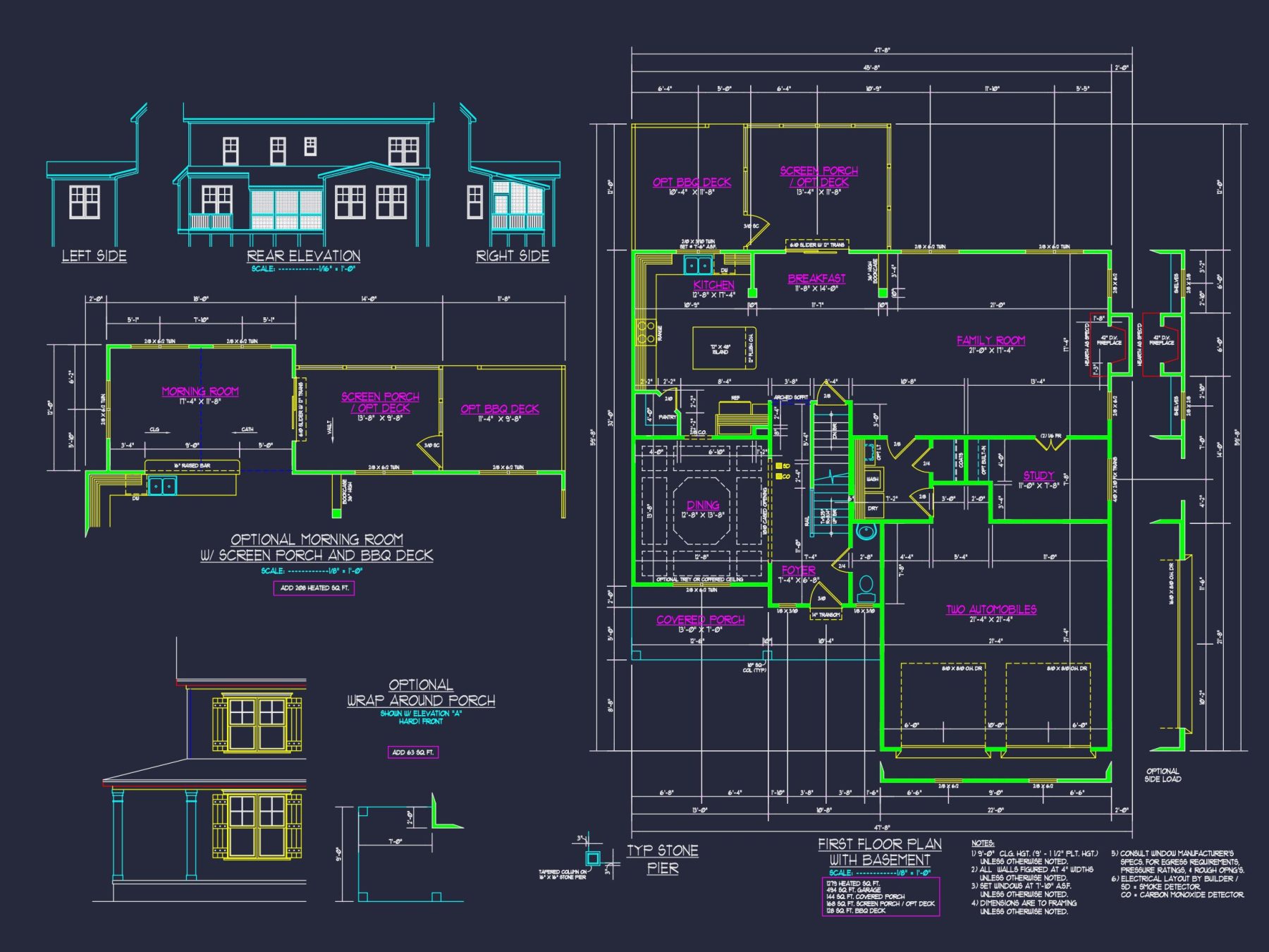Craftsman house Design with 2-Story Plan and CAD Blueprints