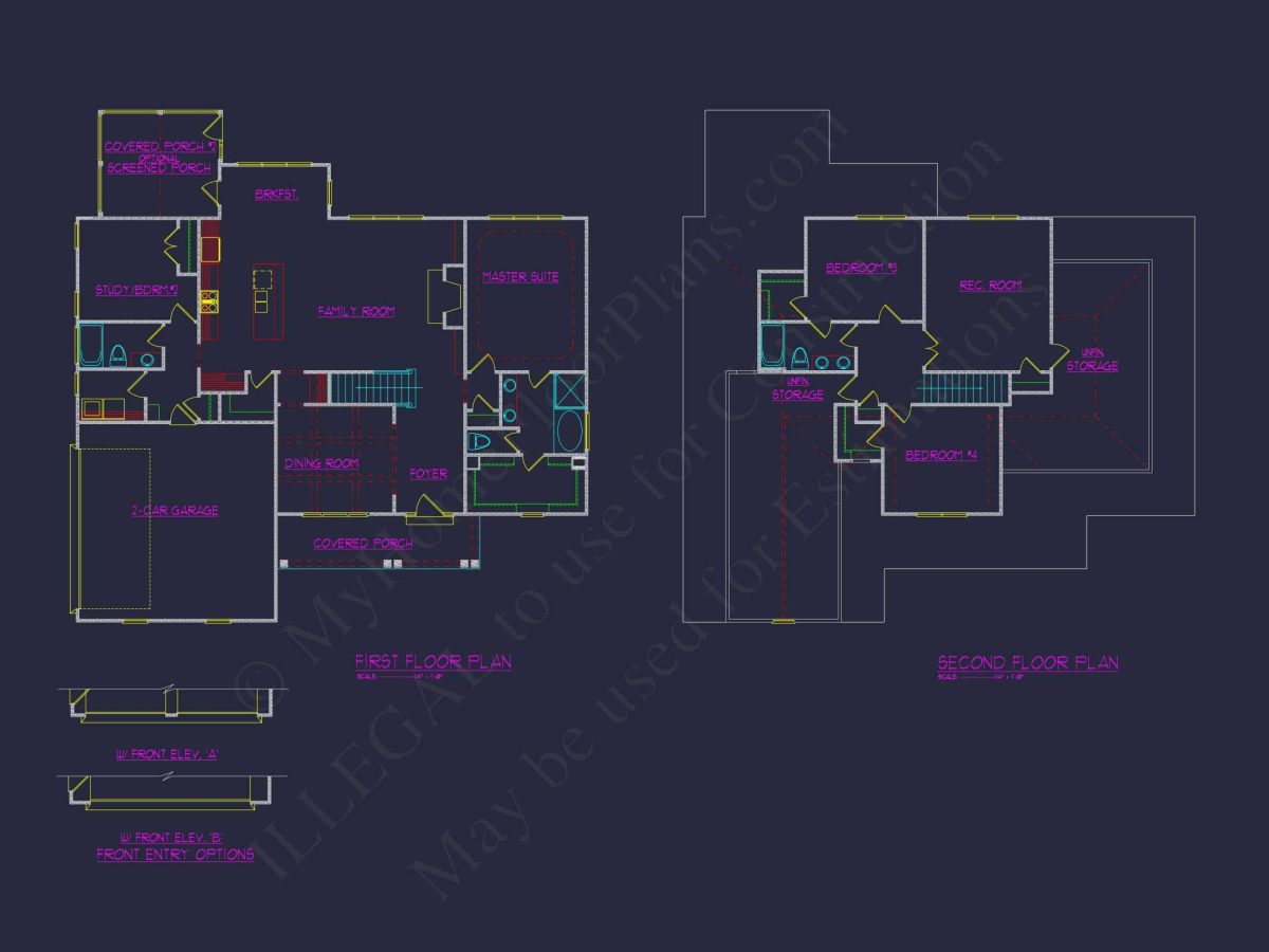 Craftsman house Design with 4 Bed Floor Plan & CAD Blueprint