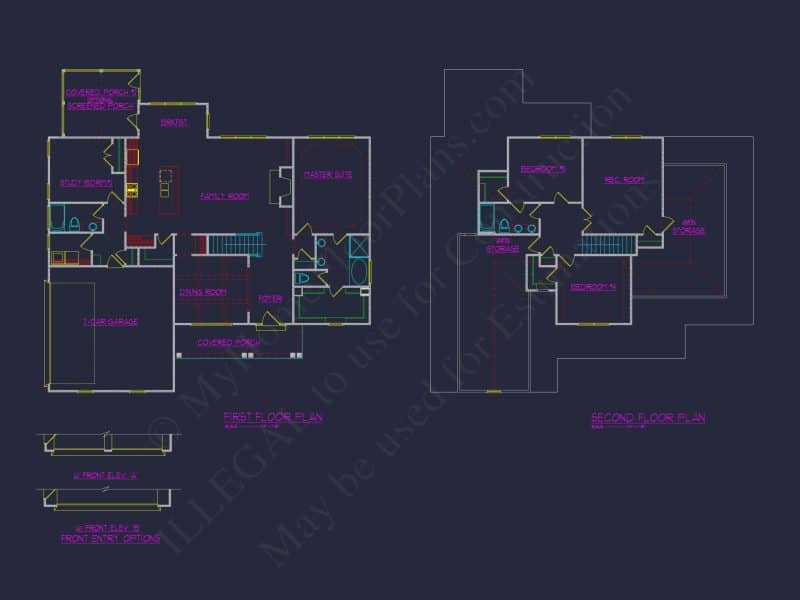 Craftsman house Design with 4 Bed Floor Plan & CAD Blueprint