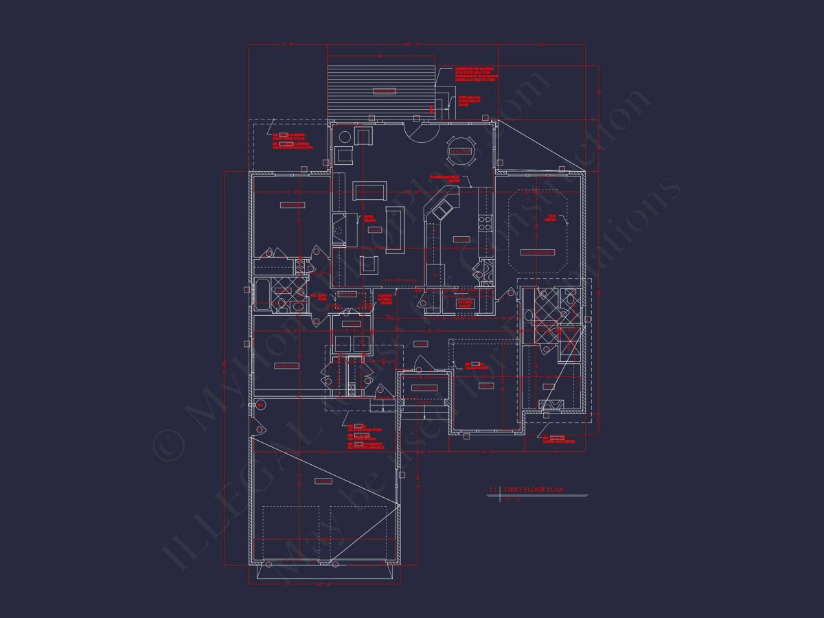 Craftsman house Floor Plan: 1, 943 Sq Ft with CAD Designs