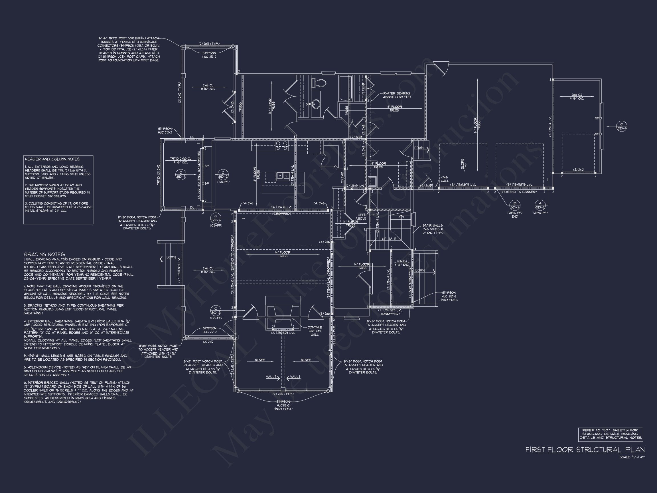 Craftsman house Floor Plan: 2-Story,3-Bed Blueprint