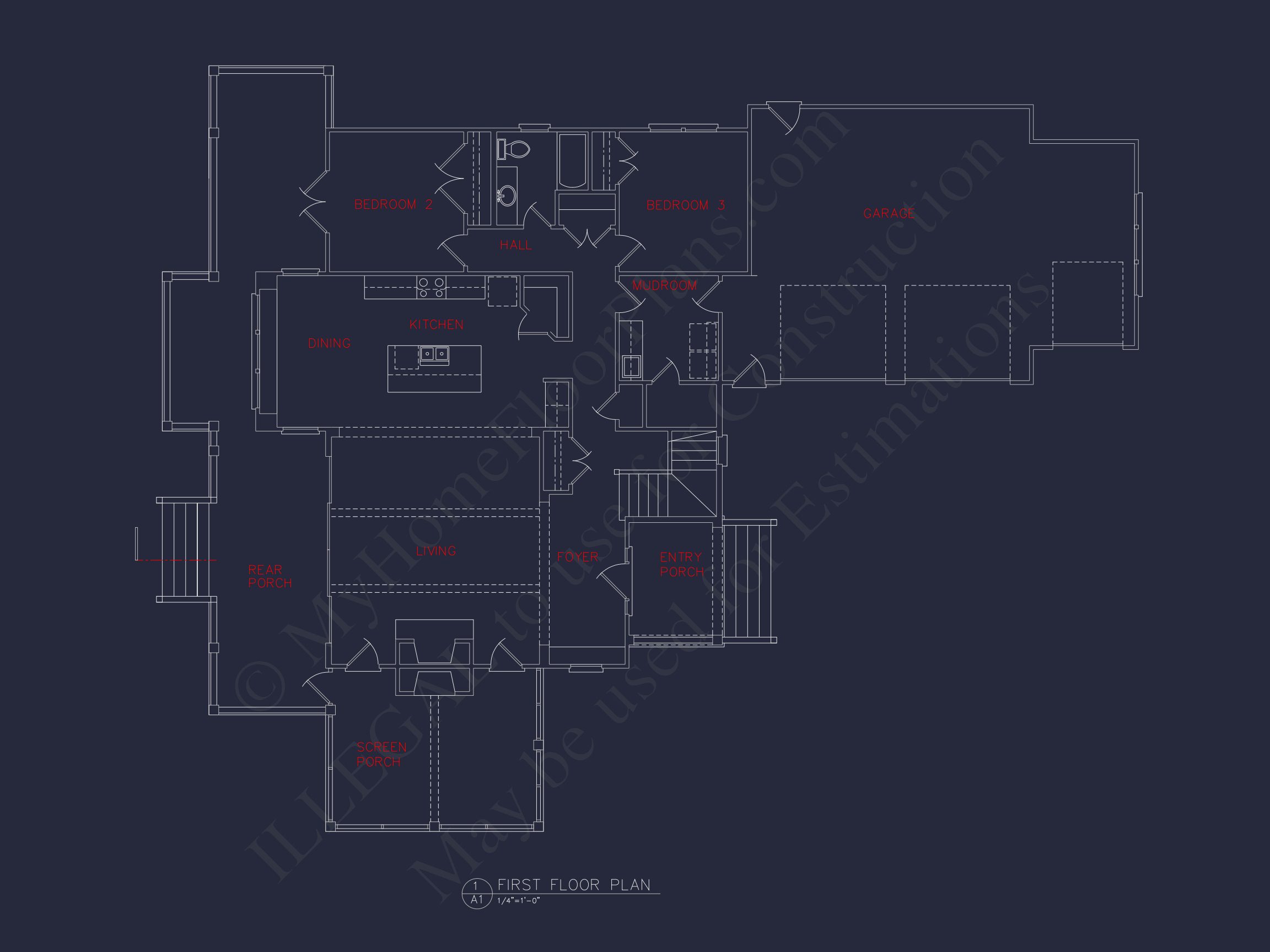 Craftsman house Floor Plan: 2-Story,3-Bed Blueprint