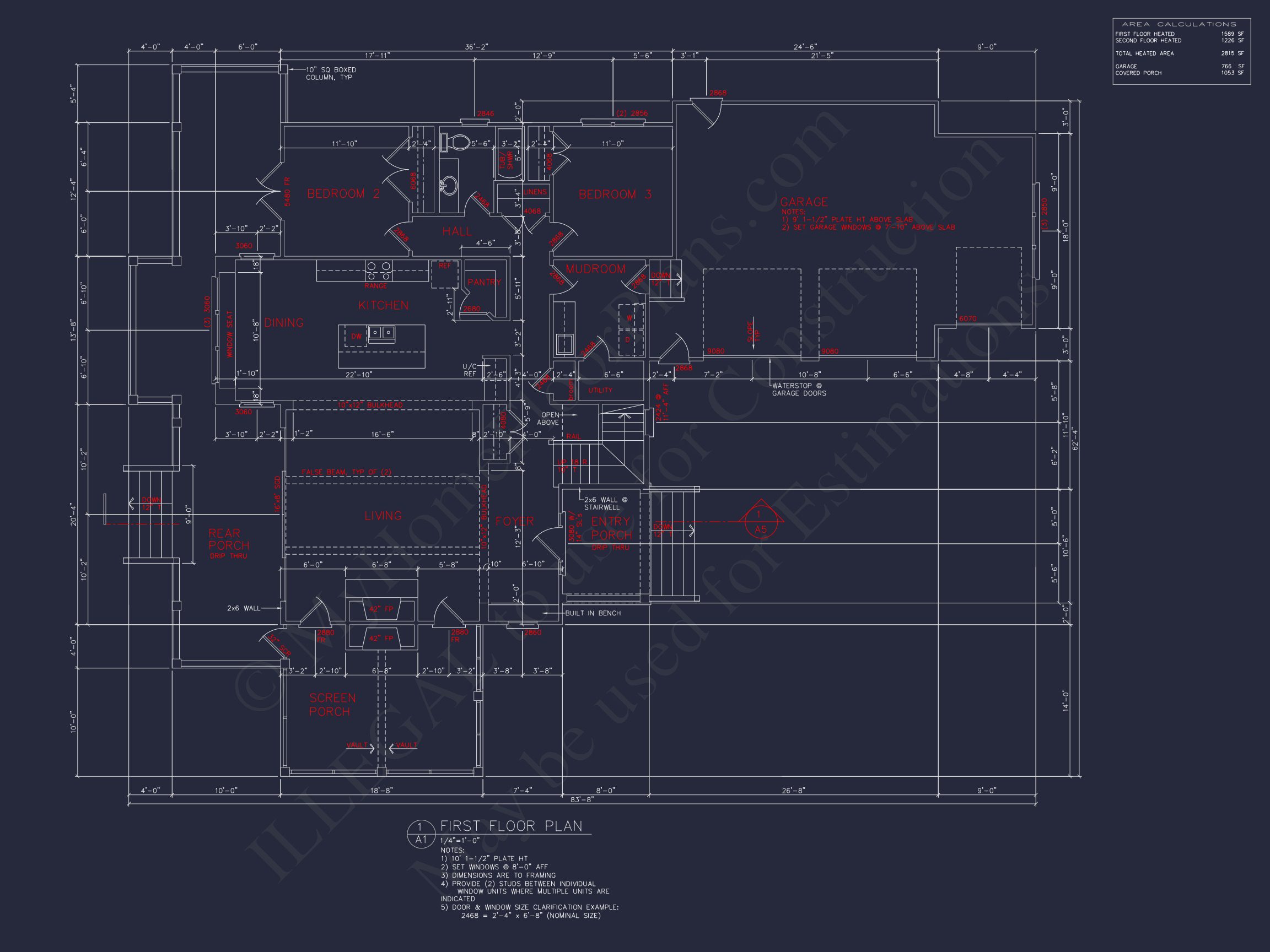 Craftsman house Floor Plan: 2-Story,3-Bed Blueprint