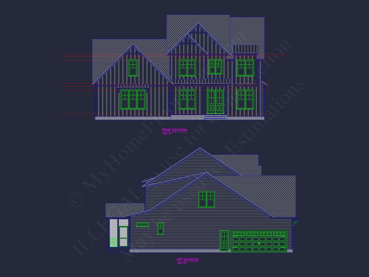 Craftsman house Floor Plan - 4 Bed, 3 Bath CAD Designs Blueprint