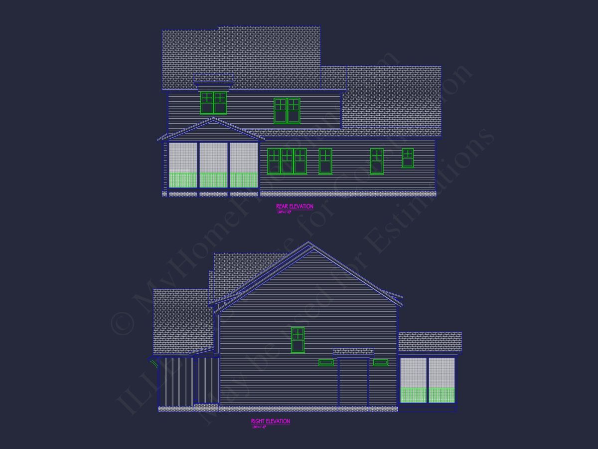 Craftsman house Floor Plan - 4 Bed, 3 Bath CAD Designs Blueprint