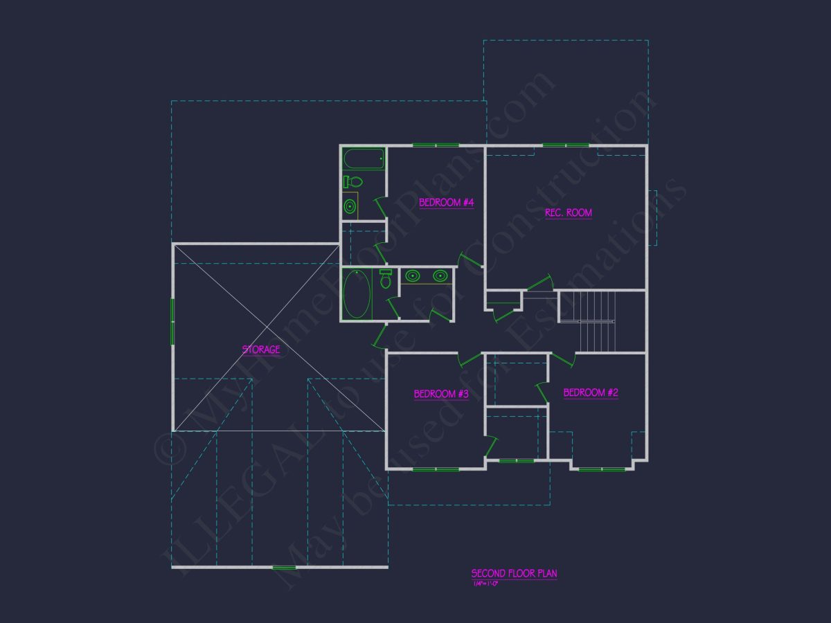Craftsman house Floor Plan - 4 Bed, 3 Bath CAD Designs Blueprint